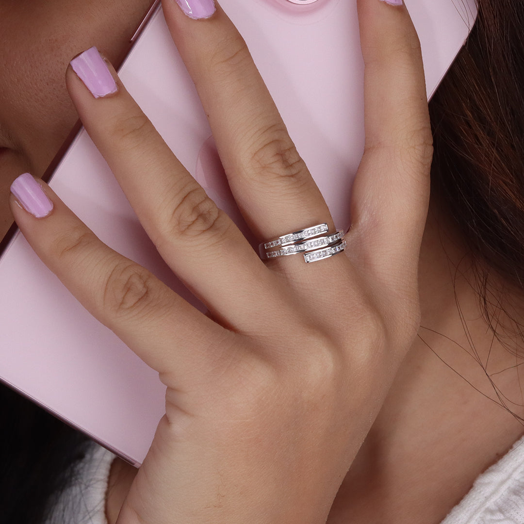 925 Silver CZ Zig Zag Crossover Ring