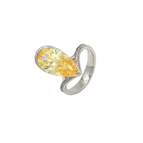 Silver Yellow Topaz Pear Shape Ring