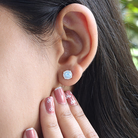 Blue Solitaire Cubic Zirconia Sterling Silver Stud Earring