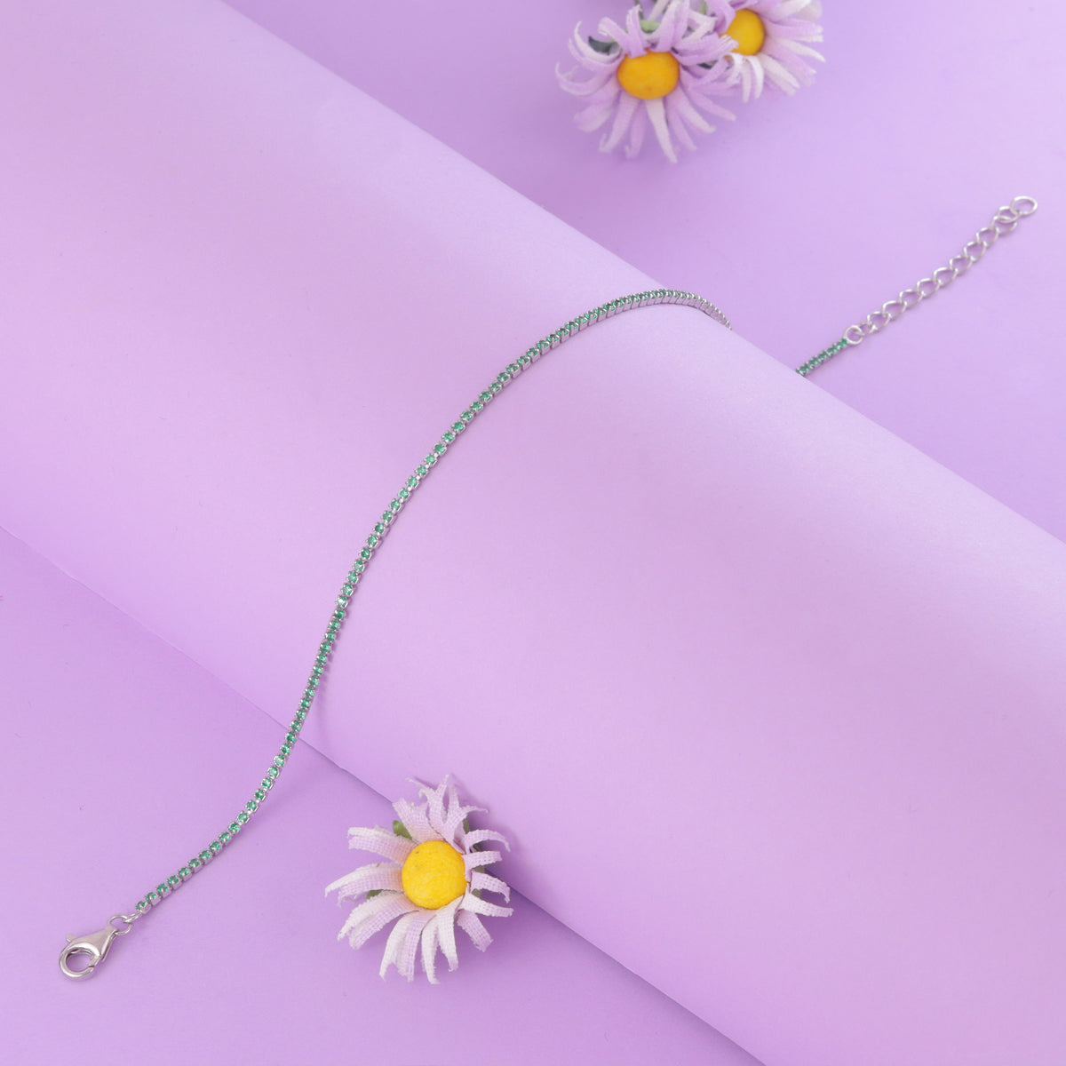 925 Sterling Silver Green Sapphire Sparkle Tennis Bracelet For Women