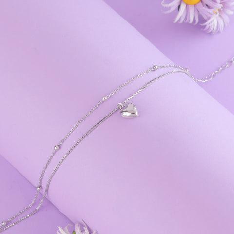 925 Stunning Double Chain Heart Charm Bracelet For Girl
