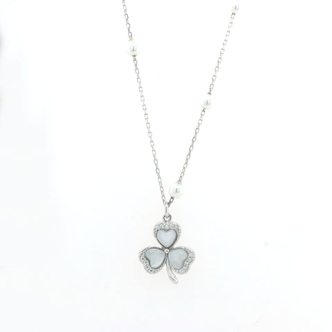 Silver Flower Diamond With Beads Pendant Chain