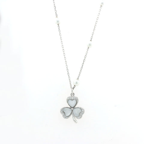 Silver Flower With Beads Pendant Chain