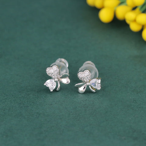 925 Sterling Silver Heart & Clover CZ Stud Earrings for Women
