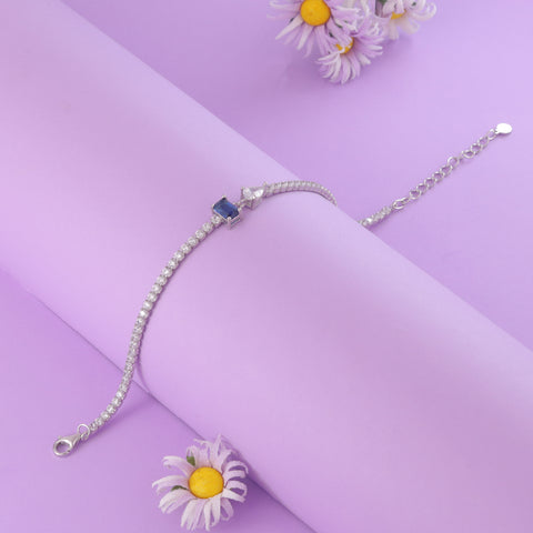 925 Sterling Silver Blue Stone Adjustable Tennis Bracelet for Women