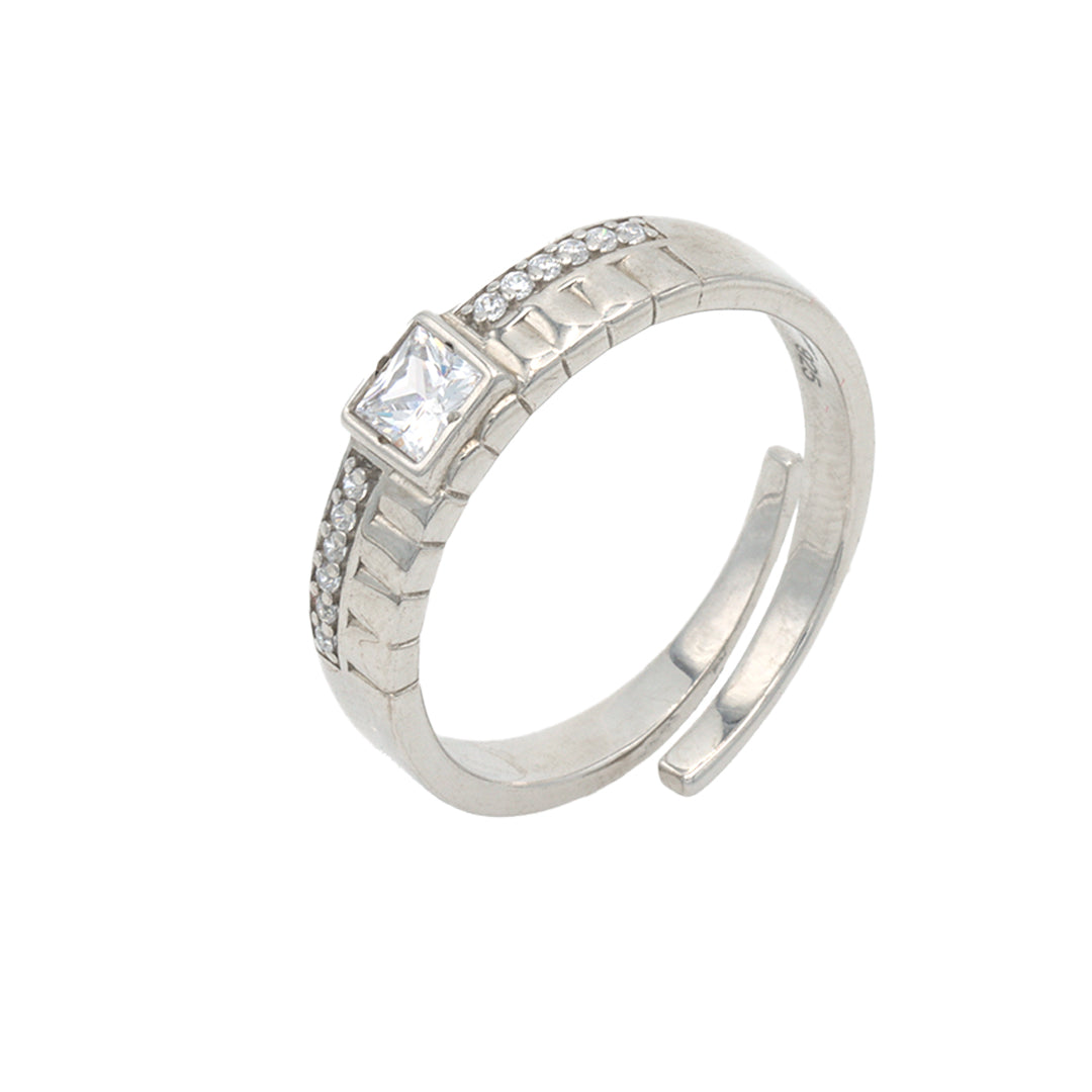 Silver square band diamond ring