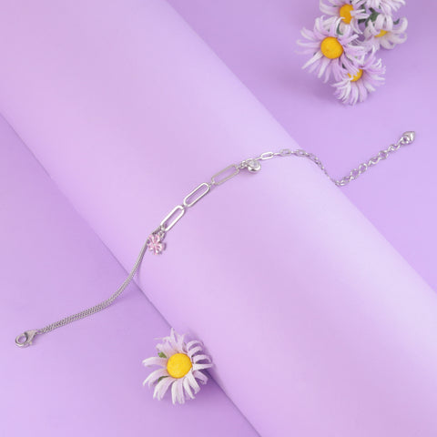 925 Sterling Silver Dual Chain Flower Charm Bracelet for Women