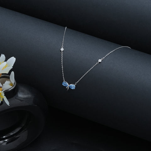 Ribbon Necklace with Blue Topaz Stone
