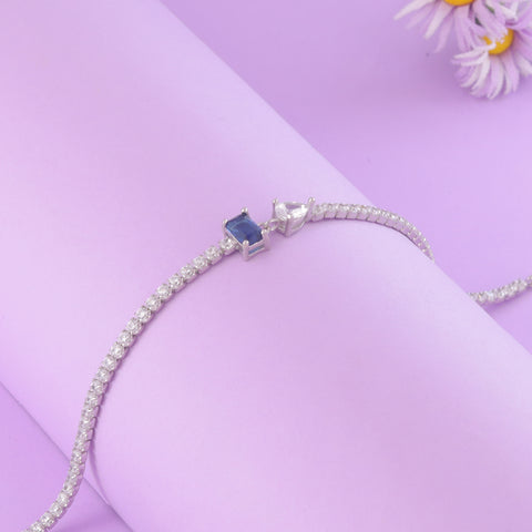925 Sterling Silver Blue Stone Adjustable Tennis Bracelet for Women