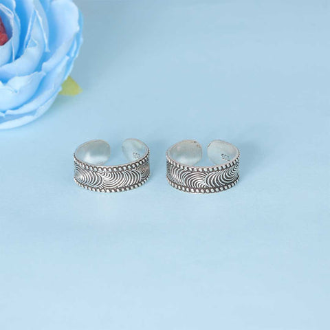 925 Sterling Silver Wave Pattern Toe Ring – Adjustable Oxidized Silver Jewelry