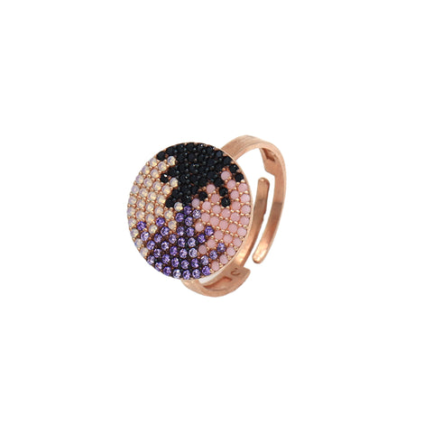 Round mixed color transition zircon rose gold ring