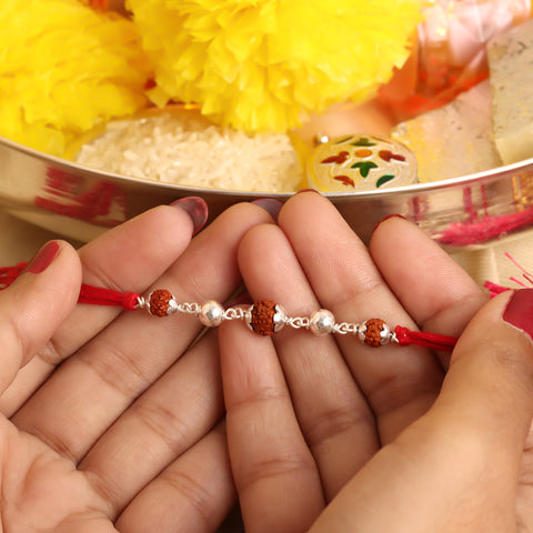 Rudraksha and 925 Silver Beads Rakhi