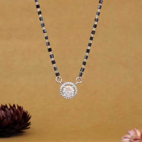 92.5 Silver Round Solitaire Mangalsutra