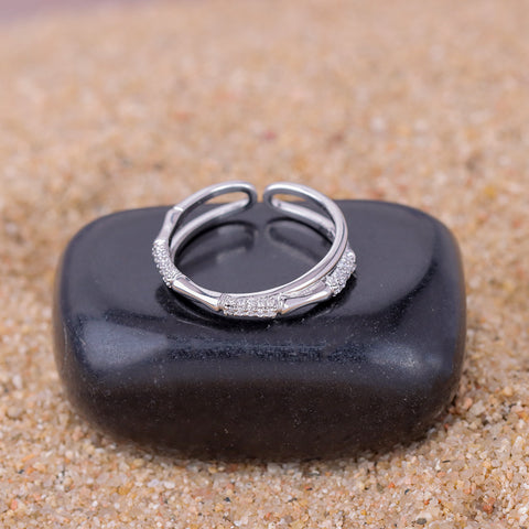 925 Sterling Silver Adjustable Textured CZ Ring for Women