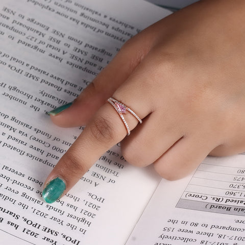 Rose Gold Pink Sapphire With Double Layer Ring