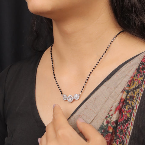 92.5 Silver Dual Round & Square Solitaire Mangalsutra For Women