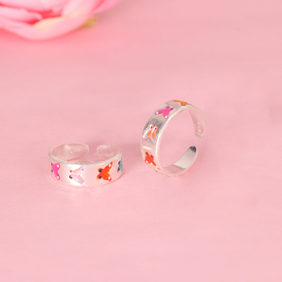 925 Sterling Silver Multicolor Butterfly Toe Ring for Women
