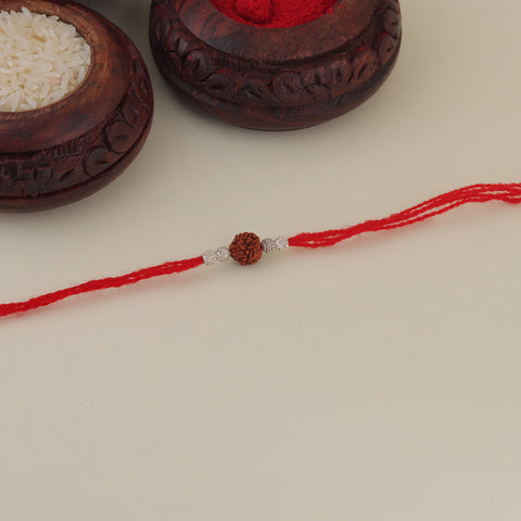 Rudraksha with silver shiny beads rakhi