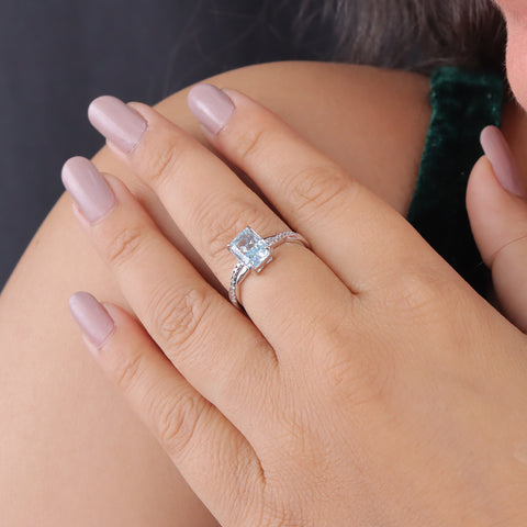 925 Sterling Silver Blue Sapphire CZ Ring