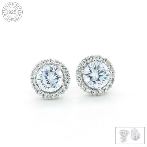 Silver Round Cut White Sapphire Stud Earring