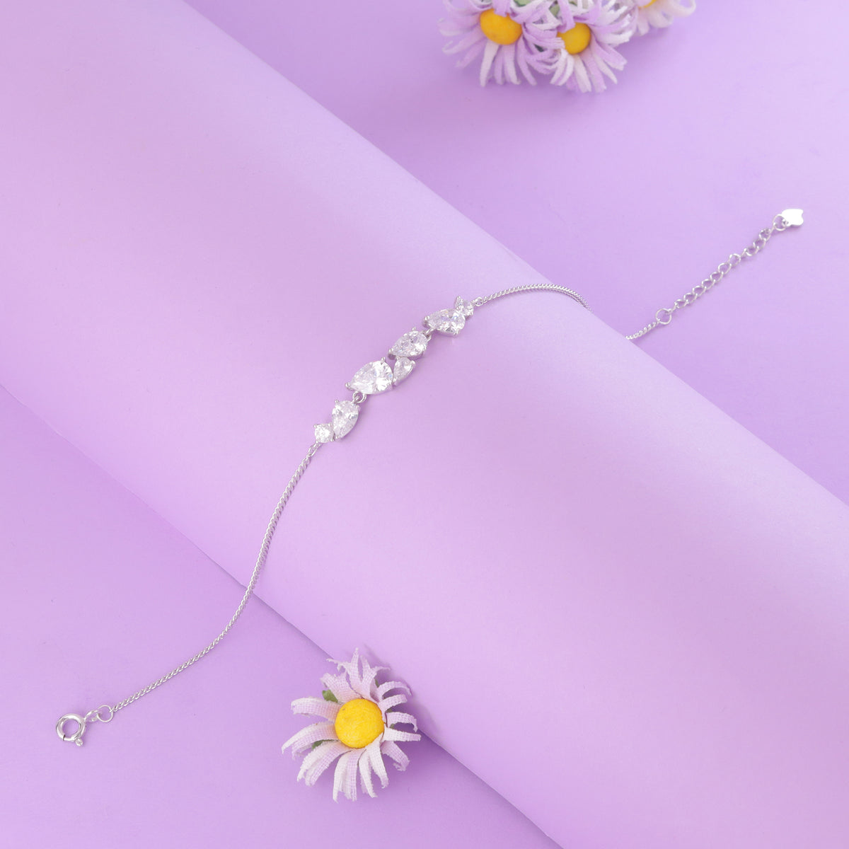 925 Sterling Silver Pear-Cut Cluster Diamond Bracelet for Women