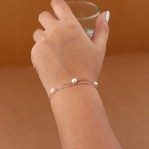 Rose Gold Double Layer Pearl Bracelet