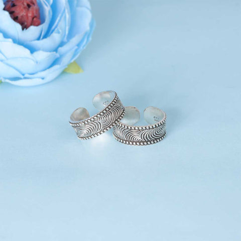 925 Sterling Silver Wave Pattern Toe Ring – Adjustable Oxidized Silver Jewelry