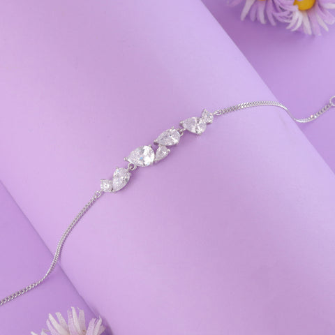 925 Sterling Silver Pear-Cut Cluster Diamond Bracelet for Women