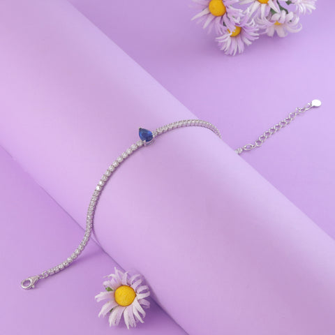 925 Sterling Silver Blue Sapphire Teardrop Tennis Bracelet  For Women