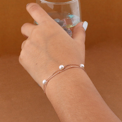 Rose Gold Double Layer Pearl Bracelet