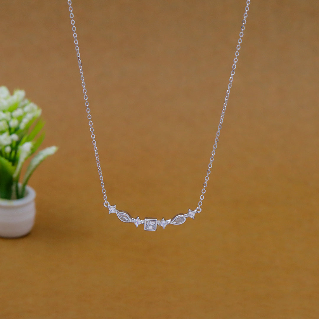Silver-Plated Cubic Zirconia-Studded Pendant With Chain