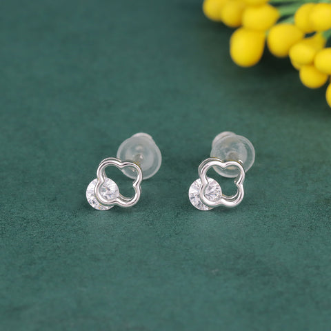 925 Sterling Silver CZ Solitaire Geometric Stud Earrings