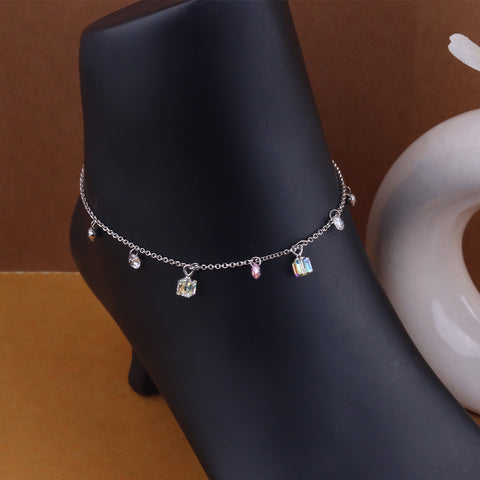 Color change white cube shape silver anklet