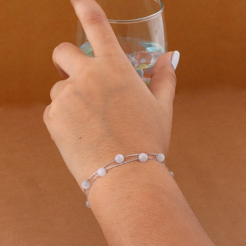 Silver Opal Stones Link Double Layer Bracelet