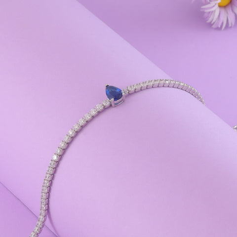925 Sterling Silver Blue Sapphire Teardrop Tennis Bracelet  For Women