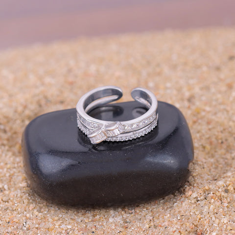 925 Sterling Silver  Baguette CZ Adjustable Ring for Women