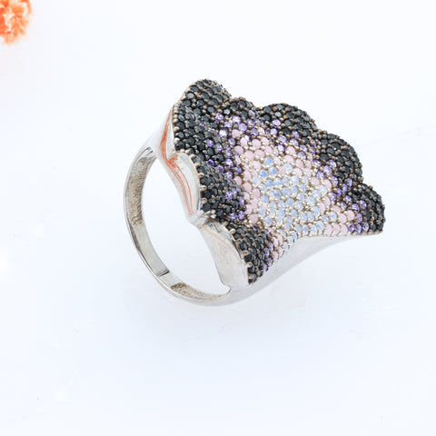 Silver Shell Shape Multi Color  Cocktail Ring