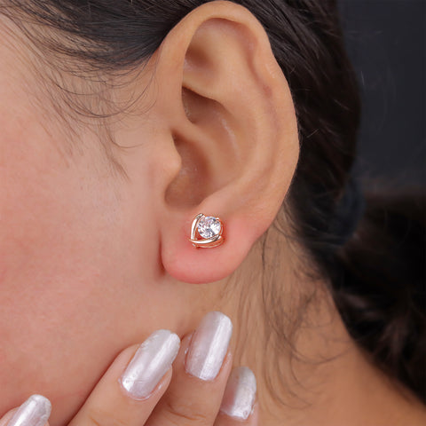 925 Sterling Silver Elegant Solitaire CZ Stud Earrings For Girl