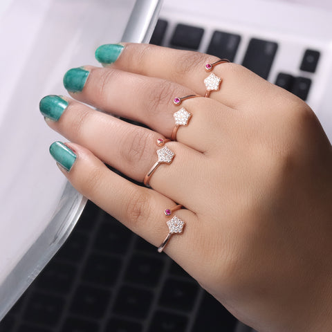 Rose Gold Four Finger Star Ring Set