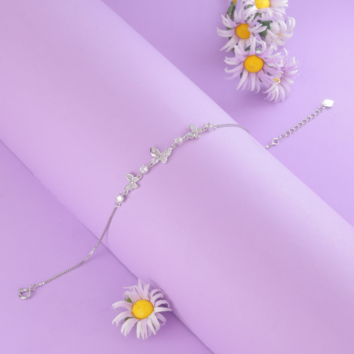 925 Sterling Silver Butterfly Charm Bracelet for Women