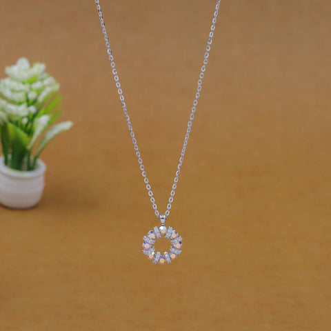 Flower Shaped Silver Necklace Locket With Stones For Girls