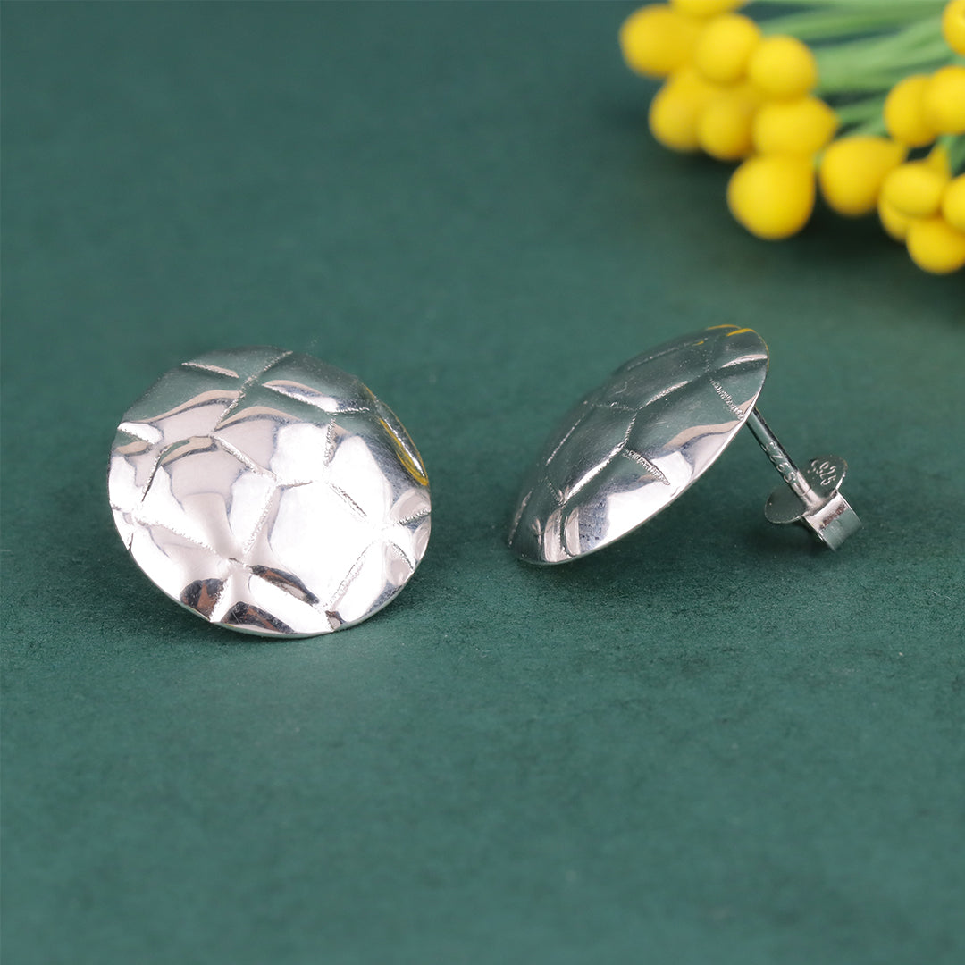 925 Sterling Silver Floral Dome-Cut Stud Earrings for Women