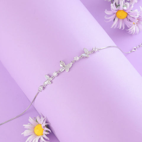 925 Sterling Silver Butterfly Charm Bracelet for Women