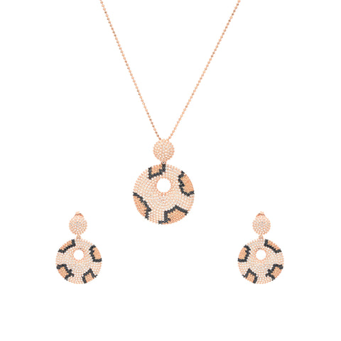 Rose Gold Leopard Mark Cubic Zirconia Round Shape Necklace