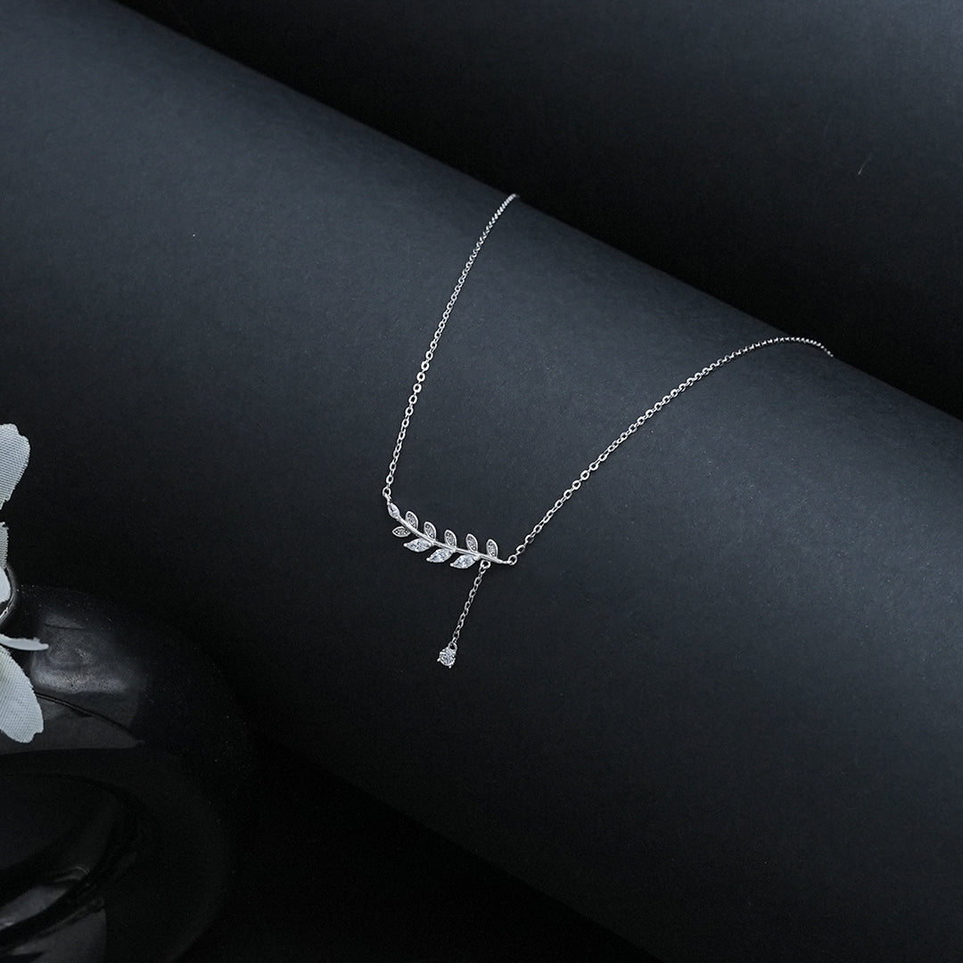 CZ Leaf Pendant & Chain for Women