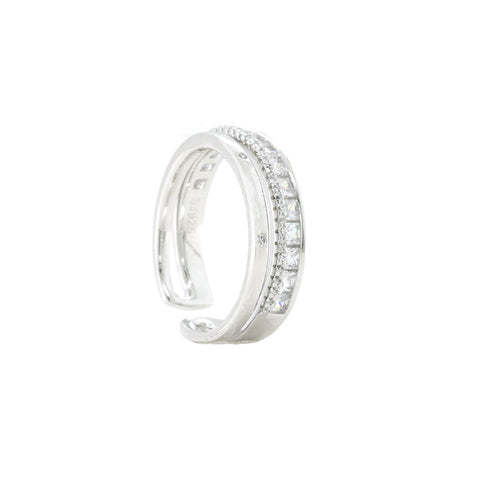 925 Sterling Silver Double Layer Simple Zircon Adjustable Ring