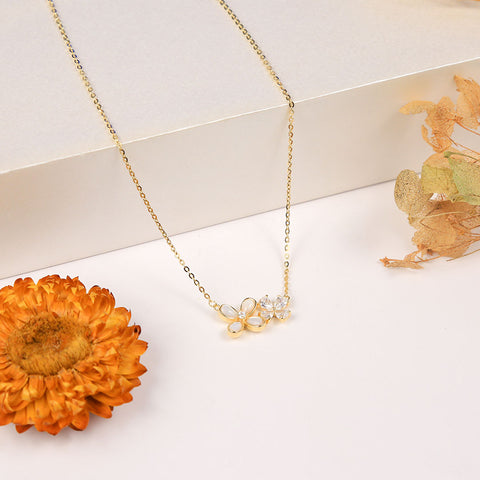 Gold Plated Mother of Pearl and Dual Flower Pendant With Chain