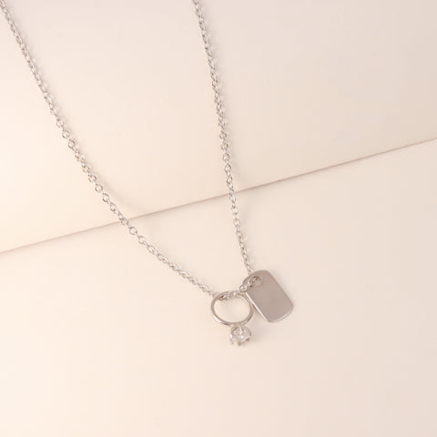 925 Sterling Silver Minimalist Charm  Ring & Dog Tag Pendant Chain