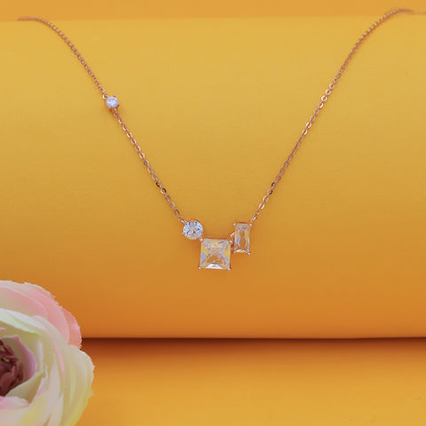 Rose Gold Dual Square Round Pendant With Chain