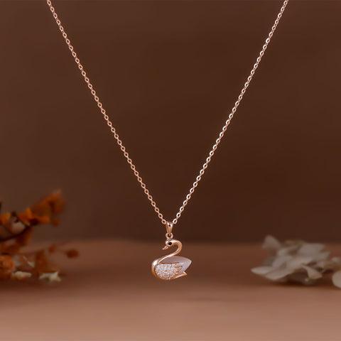 Rose gold swan shape diamond pendant with chain